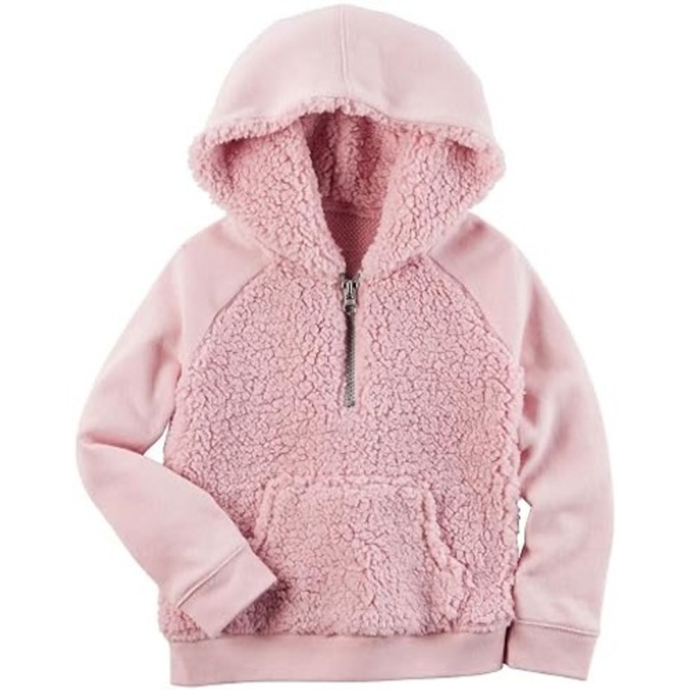 Carter's Girls Size 5T Sherpa Hoodie Light Pink Quarter Zip Kangaroo Pocket Long